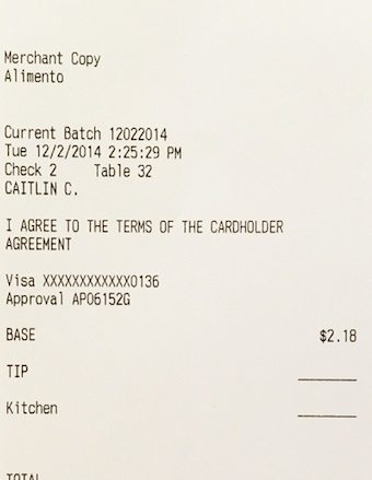kitchen staff receipt