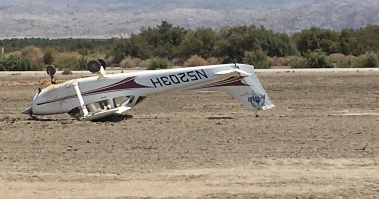 Plane ends its landing upside down at Jacqueline Cochran airport in Thermal