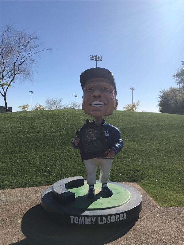 A Tommy Lasorda lifesize Bobblehead at Camelback Ranch