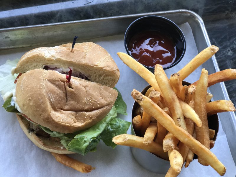 A burger and fries at Idyllwild Brewpub