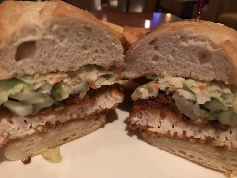 A fried chicken sandwich from Ellis Island Las Vegas