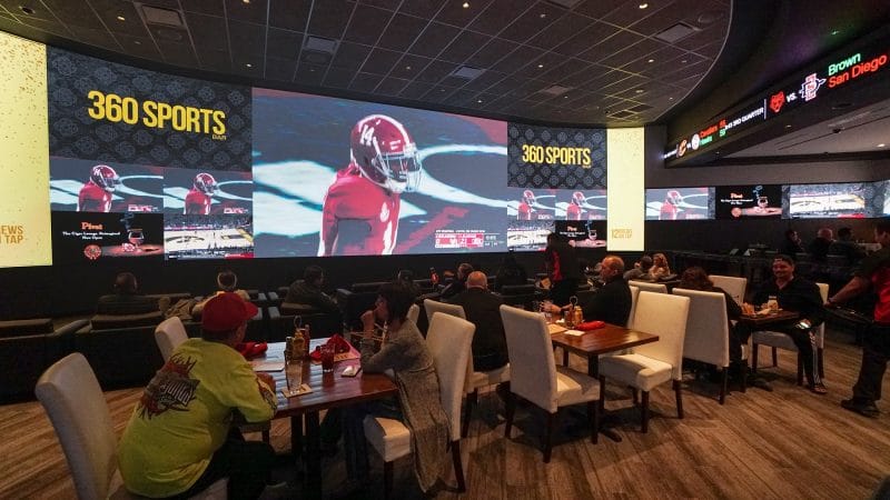 Giant screens line 360 Sports Bar at Agua Caliente Casino