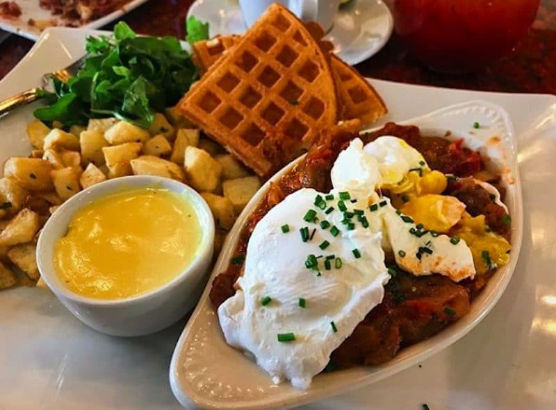 Belgium Waffles Benedict from Si Bon Restaurant in Palm Desert