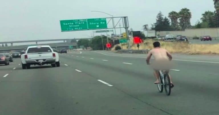 If you were riding your bike on the freeway naked, police would like a word