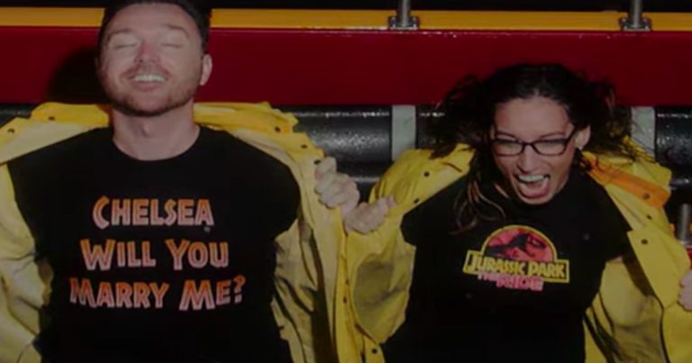 Couple spends 13 hours on ‘Jurassic Park – The Ride’ then gets engaged