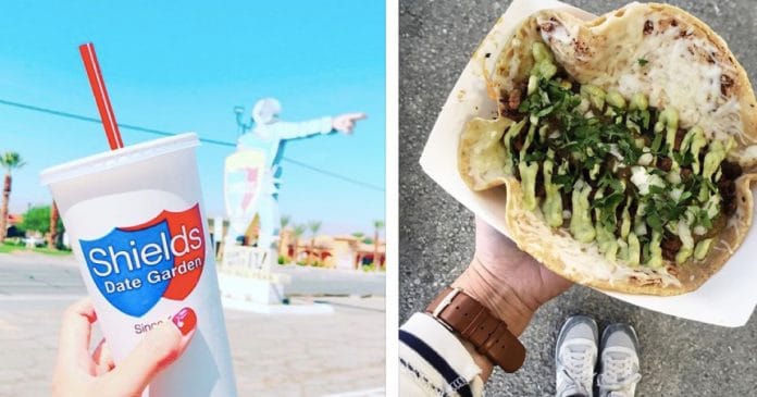 A Date Shake from Shields Date Garden and a taco from Crazy Coyote Tacos - the best things to eat in Palm Springs
