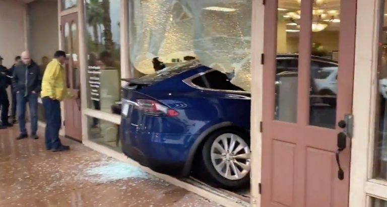A Tesla plowed into a Palm Springs building on Thursday (no, this is not a re-post)